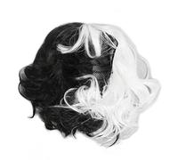 Omquot Perruque Courte Bou Ondulée Mi-noire Mi-blanche pour Femme, Douce et Moelleuse pour les Fêtes et la Vie quotidienne. Matériau : Synthétique Haute température.