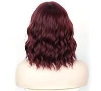 Omquot Perruque de Rechange Rouge Vin pour Femmes, Perruque avec Filet à Cheveux à Boutons, Postiche Compacte et Respirante pour Rencontres, 35-40cm