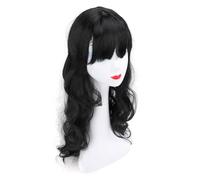 Omquot Perruque Noire Longue Ondulée élégante Résistante à la Chaleur pour Femmes Texture Douce Ajustement Confortable