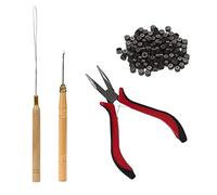 Omquot Pinces à Extensions de Cheveux Durables et Aiguilles à Crochet en Bois avec Anneaux en Silicone pour une Application Facile, Idéales pour les Professionnels de la Coiffure (Marron foncé)