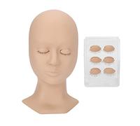 Omquot Tête D'entraînement pour Extensions de Cils, Mannequin en Silicone Souple avec Paupières Amovibles pour la Pratique Novice, 1x Tête 4x Paupières (Couleur de peau d'un seul œil, type B)