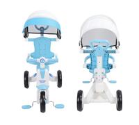 Omquot Tricycle Réglable pour bébé avec Auvent Pliable et Lumière Musicale pour Enfants de 18 Mois à 5 Ans, Tricycle Stable pour Garçons et Filles (Bleu)