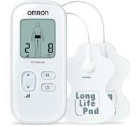 OMRON E3 Intense TENS - Traitement de la douleur adaptable avec 6 programmes, 3 programmes de massage, 15 niveaux d'intensité et des pads durables, réutilisables et lavables (Blanc)