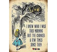 OMS Plaque murale en métal style vintage au motif Alice au pays des merveilles avec inscription (en langue anglaise) « I knew who I was this Morning »