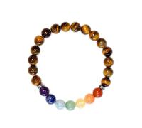 Omsaé Bracelet 7 Chakras Œil de Tigre Perles rondes 8 mm