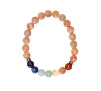 Omsaé Bracelet 7 Chakras Pierre de Soleil Perles rondes 8 mm