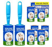 Omtofo 1200 Feuilles Rouleau Poils Animaux 10 Rouleaux avec 2 Poignées, Extra Collant Rouleau Adhesif Vetement, Lint Roller pour VêTements, Cheveux, Canapé, Lit, Poils de Chat et Chien - 120/Rouleau