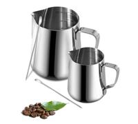 Omtofo 2 Pièces Pichet Lait Inox, 350ml 900ml Pot à Lait Avec Lignes de Mesure et Latte Art Pen, Milk Frother, Pichets-mousseurs à lait pour Cappuccino, Expresso, Latte Art