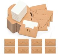 Omtofo 60 Pièces Mini Enveloppe Avec 60 Cartes Vierges, 10.5×7cm Kraft Petite Enveloppe, Mini Enveloppes Avec Fermeture Coeur Pour Cartes Cadeaux, Bricolage, Graffiti, Festival, Carte Vœux.