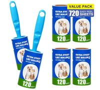 Omtofo 720 Feuilles Rouleau Poils Animaux 6 Rouleaux avec 2 Poignées, Extra Collant Rouleau Adhesif Vetement, Lint Roller pour VêTements, Cheveux, Canapé, Lit, Poils de Chat et Chien - 120/Rouleau