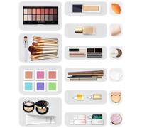 Omtofo Lot de 16 organiseurs de tiroirs, blancs, séparateurs de tiroirs, réglables, avec 3 tailles, antidérapants, pour bureau, maquillage, salle de bain, bureau, ustensiles