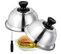 Omtofo Lot de 2 cloches à hamburger en acier inoxydable - 22,3 x 8 cm - Avec poignée en silicone résistant à la chaleur - Pour teppanyaki, barbecue et cuisine - Pour l'intérieur et l'extérieur