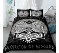 OMUYQAQ Parure de lit 3 pièces avec housse de couette rétro et mythologie nordique, symbole mystique, viking, celtique, arbre de vie, galaxie, pour adolescents et adultes (couleur 6, lit double : 200