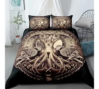 OMUYQAQ Parure de lit 3 pièces avec housse de couette rétro et mythologie nordique, symbole mystique, viking, celtique, arbre de vie, galaxie, pour adolescents et adultes (couleur 15, très grand lit
