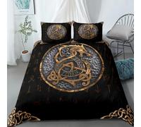 OMUYQAQ Parure de lit 3 pièces avec housse de couette rétro et mythologie nordique, symbole mystique, viking, celtique, arbre de vie, galaxie, pour adolescents et adultes (couleur 3, lit double : 200