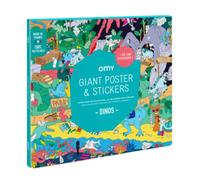 Poster Géant - 100x70cm - DINOSAURE couleur + 100 stickers pour le décorer Fabriqué en France Multicolore