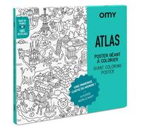 OMY - Poster Géant à Colorier Atlas - 100 cm x 70 cm - Encadrable - Immense Carte du Monde Originale et Amusante - Papier Extra-Blanc Qualité Supérieure 120 g/m² - Conçu et Fabriqué en France