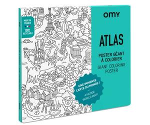 OMY - Poster Géant à Colorier Atlas - 100 cm x 70 cm - Encadrable - Immense Carte du Monde Originale et Amusante - Papier Extra-Blanc Qualité Supérieure 120 g/m² - Conçu et Fabriqué en France