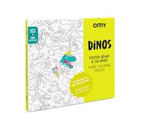OMY - Poster Géant à Colorier Dinos - 100 cm x 70 cm - Encadrable - Immense aventure dans le monde fou des dinosaures - Papier Extra-Blanc Qualité Supérieure 120 g/m² - Conçu et Fabriqué en France
