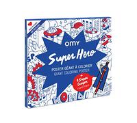 OMY - Poster Géant à Colorier Super Héros + Crayon - 100 cm x 70 cm - Encadrable - Immense Carte du Monde Originale et Amusante - Papier Qualité Supérieure 120 g/m² - Conçu et Fabriqué en France