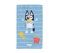 OMYDREAM BLUEY HOURRA Serviette de Bain et de Plage Enfant | 100% Coton | Oeko-TEX | 70x120 cm | Imprimé | Bleu