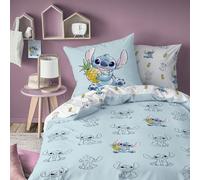 Parure de lit imprimée 100% coton, disney home stitch ananas bleu/blanc 140X200 63X63