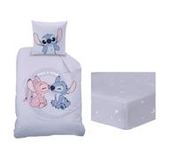 OMYDREAM Disney Home Stitch Happy Ensemble Parure de Lit et Drap Housse | Enfant | 100% Coton | Oeko-TEX | Housse de Couette 140x200cm + 1 Taie d'oreiller 63x63cm + 1 Drap Housse 90x190cm (Violet)