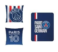 OMYDREAM Ensemble Plaid Classic et Coussin PSG Rayures | 110x140+40x40cm | Imprimé Garçon | Oeko-TEX | Bleu (Bleu, 110x140+40x40cm)