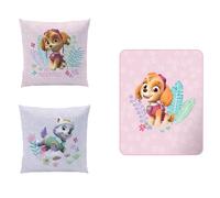 OMYDREAM Ensemble Plaid et Coussin Pat'Patrouille Paradise | 100% Polyester | Oeko-Tex | Plaid 110x140 + Coussin 40x40cm | Imprimé Fille | Rose