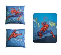 OMYDREAM Ensemble Plaid et Coussin Spiderman Hero | 100% Polyester | Oeko-Tex | Plaid 110x140 + Coussin 40x40cm | Imprimé Garçon | Bleu