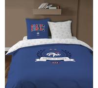 OMYDREAM FFF Campus Parure de lit Enfant | Chambre Enfant |100% Coton | Oeko-TEX | Housse de Couette + 2 Taies d'oreiller 63x63cm | Imprimé Réversible | Garçon (Bleu, 240x220+2x63x63cm)