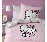 OMYDREAM Hello Kitty Cute Parure de Lit Enfant | 100% Coton | Oeko-TEX | Housse de Couette 140x200 cm + Taie d'oreiller 63x63 cm | Imprimé Réversible | Fille (Rose)
