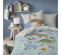 OMYDREAM Jurassic World SICJU Parure de lit Enfant | 100% Coton | Oeko-TEX | Housse de Couette 140x200cm+1 Taie d'oreiller 63x63cm | Imprimé Garçon Dinosaures | Bleu