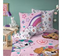 OMYDREAM Pat Patrouille Licorne Parure de lit Enfant 1 Place | 100% Coton | Oeko-TEX | Housse de Couette 140x200 cm + Taie d'oreiller 63x63 cm | Imprimé Réversible | Fille (Rose)