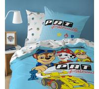 OMYDREAM Pat Patrouille Patboy Car Parure de lit Enfant 1 Place | 100% Coton | Oeko-TEX | Housse de Couette 140x200 cm + Taie d'oreiller 63x63 cm | Imprimé Réversible | Garçon (Bleu)
