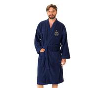 OMYDREAM PSG Europe Peignoir Homme Adulte | 100% Coton Bouclette | Brodé Cœur & Dos | Col Kimono | 2 Poches | Bleu (FR/ES, Alpha/lettres, S)