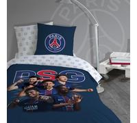 OMYDREAM PSG Winners Parure de lit 100% Coton - Licence Officielle | Housse de Couette 140x200 cm + 1 taie 63x63 cm | Fermeture boutons | Chambre enfant, lit 1 place | Certification Oeko-Tex