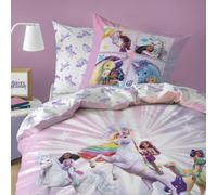 OMYDREAM Unicorn Academy Stars Parure de Lit Enfant | 100% Coton | Oeko-TEX | Housse de Couette 140x200 cm + Taie d'oreiller 63x63 cm | Imprimé Réversible | Fille (Violet)