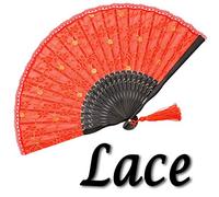 OMyTea Éventail à main pliable "Sexy Dentelle" pour femme - Avec manchon en tissu pour la protection - Style rétro chinois/japonais/espagnol vintage pour mariage, danse, église, fête, cadeaux (rouge)