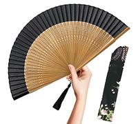OMyTea Éventail chinois/japonais vintage pliable pour femme, en soie et en bambou, convient pour se rafraîchir partout (église, concert, danse, etc.), la décoration, comme cadeau, bambou (Sexy Bamboo)
