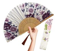 OMyTea Éventail chinois/japonais vintage pliable pour femme, en soie et en bambou, convient pour se rafraîchir partout (église, concert, danse, etc.), la décoration, comme cadeau, pivoine