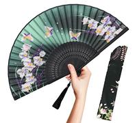 OMyTea Éventail pliable pour femme - Éventail chinois japonais vintage en soie de bambou - Pour flash chaud, église, EDM, festival de musique, fête, danse, spectacle, décoration, cadeau (orchidée