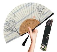 OMyTea Éventail pliable pour femme,Éventail chinois japonais vintage en soie de bambou,Pour Hot Flash, église, EDM, festival de musique, fête, danse, décoration, cadeau (forêt de bambou blanc)