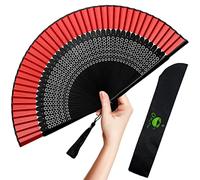 OMyTea Éventail pliable pour femme - Éventail chinois vintage japonais en soie de bambou - pour flash chaud, église, décoration, EDM, festival de musique, danse, fête, cadeau (noir sexy, rouge)