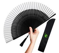 OMyTea Éventail pliable pour femme,Éventail pliable chinois japonais vintage en bambou,pour flash chaud, église, décoration, EDM, festival de musique, danse, fête, spectacle, cadeau (noir sexy,blanc)