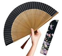 OMyTea Éventail pliable pour femme,Éventail pliable chinois japonais vintage en soie de bambou,pour flash chaud, église, décoration, EDM, festival de musique, danse, spectacle, cadeau (bambou sexy)