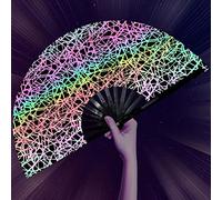OMyTea Éventail réfléchissant pliable pour femme/homme/Drag Queen - Grand Clack Festival pliable - Pour EDM, festival de musique, événement, fête, danse, performance (théorie des cordes)