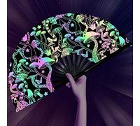 OMyTea Éventail réfléchissant pliable pour femme/homme/Drag Queen - Grand Clack Festival - Pour EDM, festival de musique, événement, fête, danse, performance (champignon)