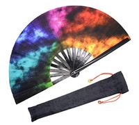 OMyTea Grand éventail Pliable pour Homme/Femme Chinois Japonais Kung Fu Tai Chi avec étui en Tissu pour Spectacle/décoration/Danse/Combat/Cadeau Colorful Nebula