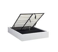 OMYZ - Lit Coffre STADA, Tissu Bouclette, 140x190 cm, Sommier en Bois Inclus
